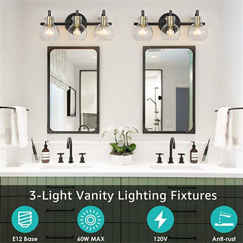 Modern Minimalist 3-Light Wall Sconce Vanity Light with Metal & Glass Ball for Bathroom