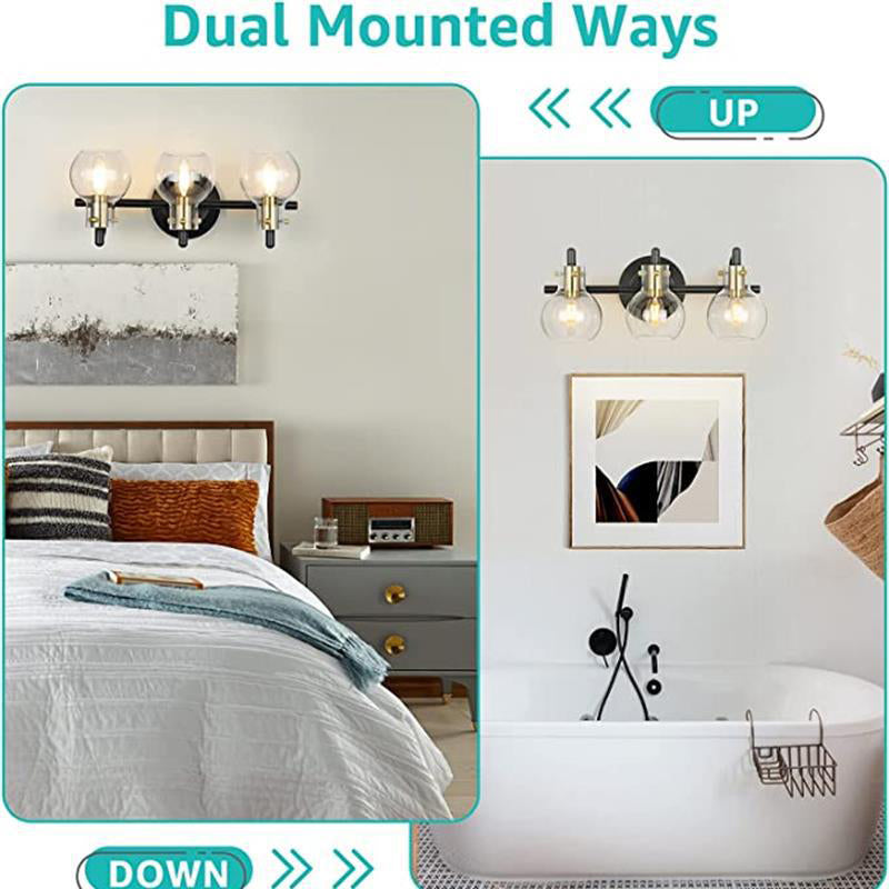 Modern Minimalist 3-Light Wall Sconce Vanity Light with Metal & Glass Ball for Bathroom