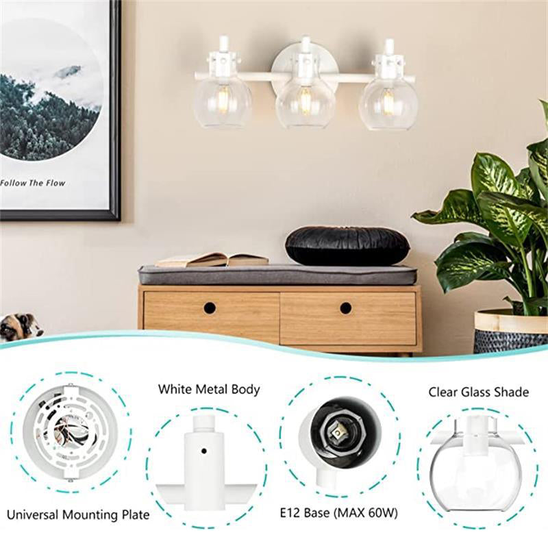 Modern Minimalist 3-Light Wall Sconce Vanity Light with Metal & Glass Ball for Bathroom
