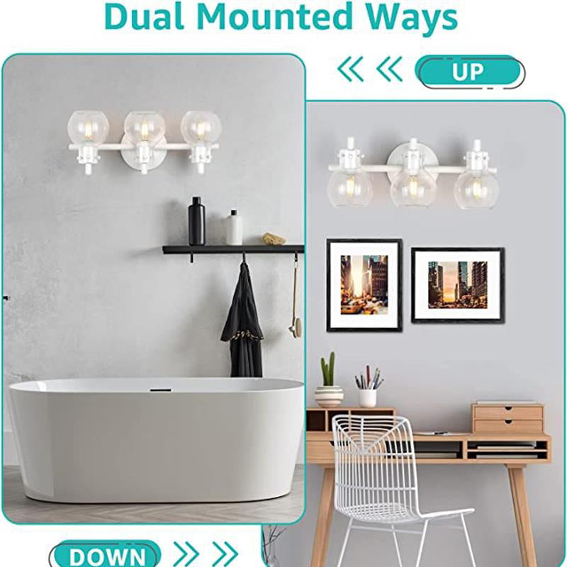 Modern Minimalist 3-Light Wall Sconce Vanity Light with Metal & Glass Ball for Bathroom