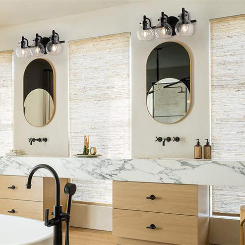 Modern Minimalist 3-Light Wall Sconce Vanity Light with Metal & Glass Ball for Bathroom