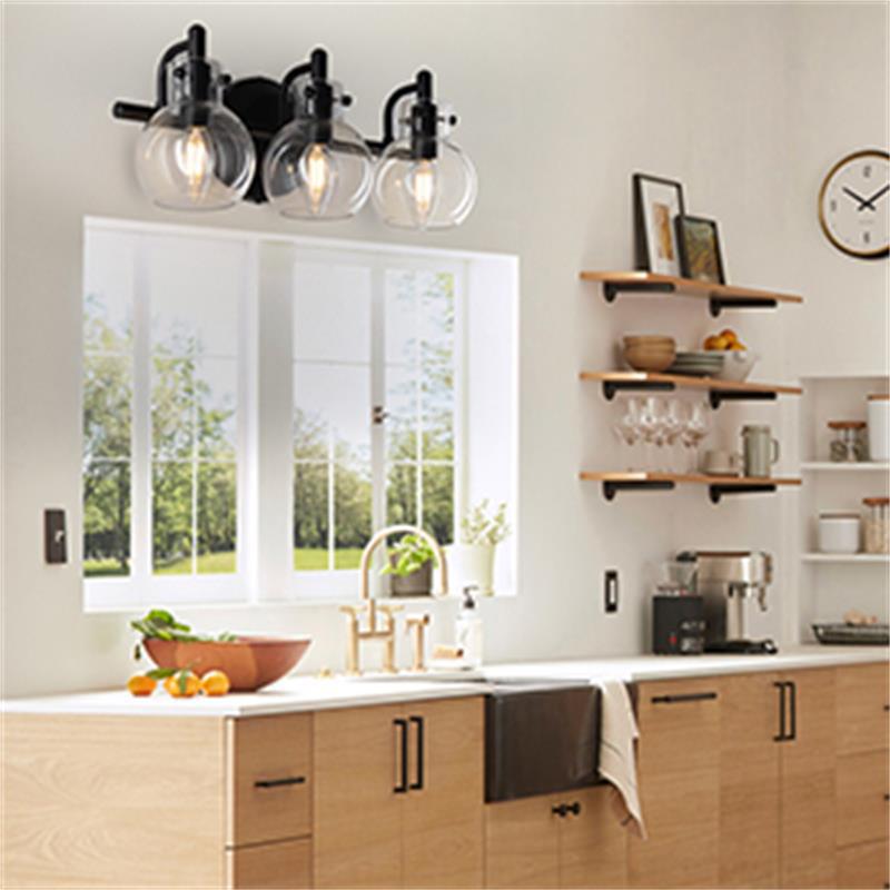 Modern Minimalist 3-Light Wall Sconce Vanity Light with Metal & Glass Ball for Bathroom