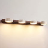 Traditional Japanese Travertine Wood Round Rotating LED Wall Sconce Lamp – Bathroom Vanity Lighting