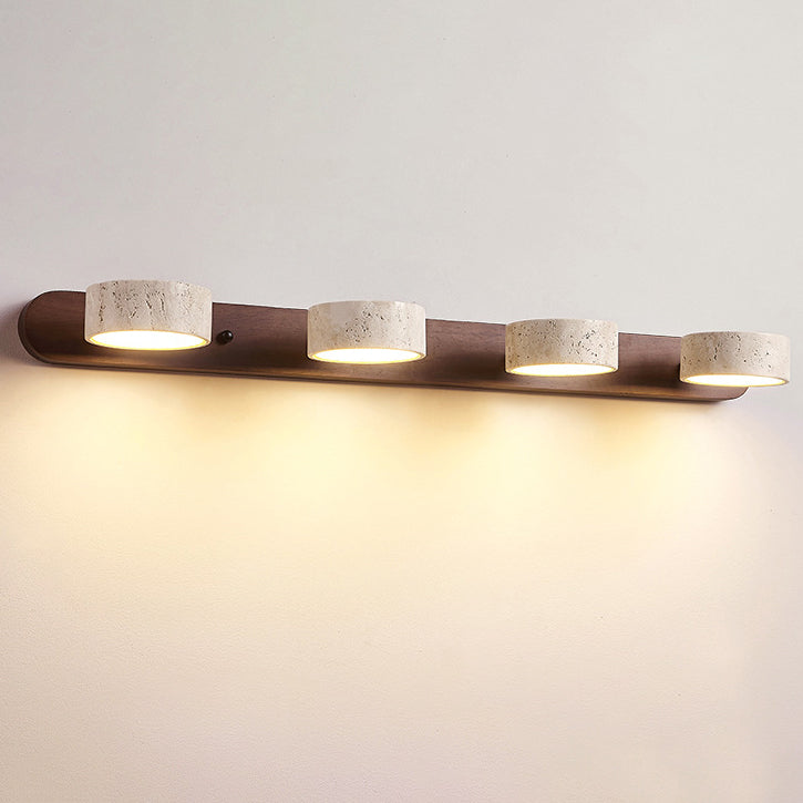 Traditional Japanese Travertine Wood Round Rotating LED Wall Sconce Lamp – Bathroom Vanity Lighting