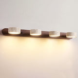 Traditional Japanese Travertine Wood Round Rotating LED Wall Sconce Lamp – Bathroom Vanity Lighting