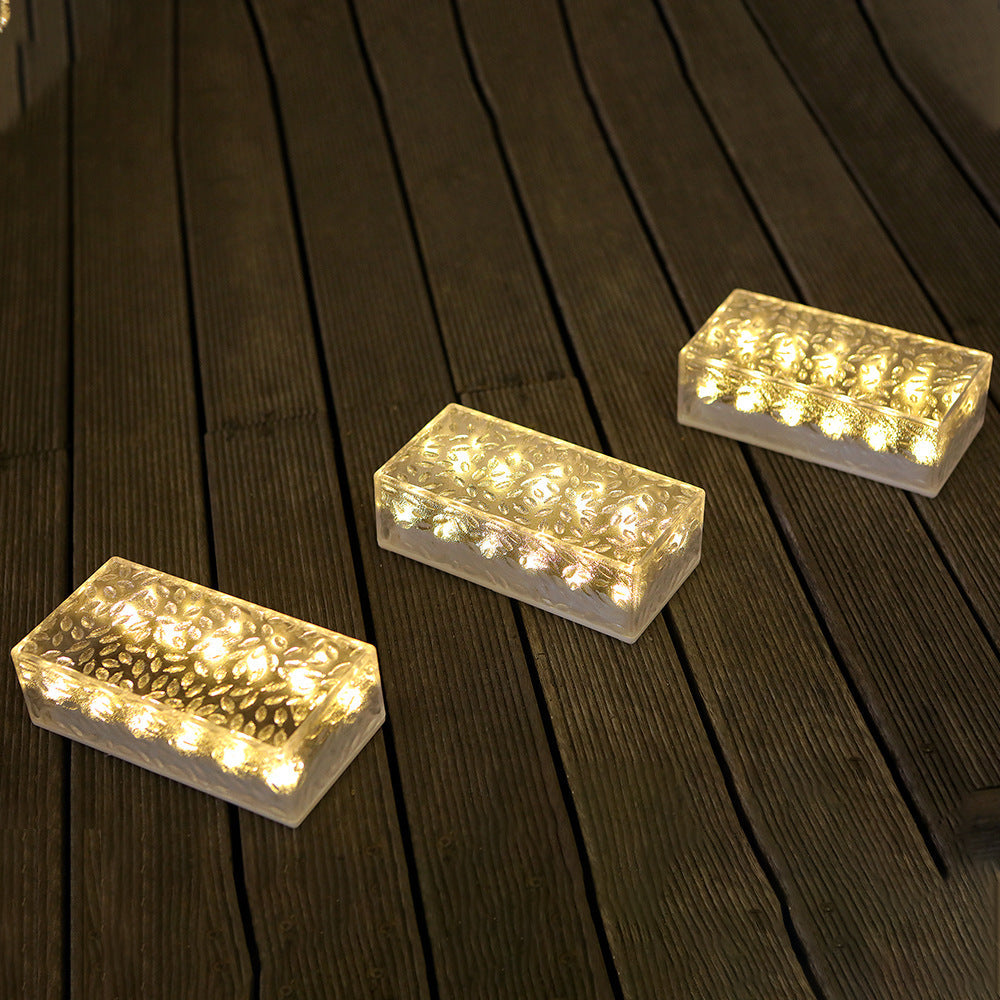 Modern Simplicity Solar LED Ice Brick Outdoor Light - Waterproof Acrylic Rectangular Landscape Lighting for Garden