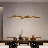 Traditional Japanese-Style LED Chandeliers – Iron, Fiberglass & Silica, Wavy Driftwood Imitation, Island Light for Dining Room