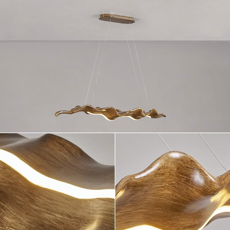 Traditional Japanese-Style LED Chandeliers – Iron, Fiberglass & Silica, Wavy Driftwood Imitation, Island Light for Dining Room