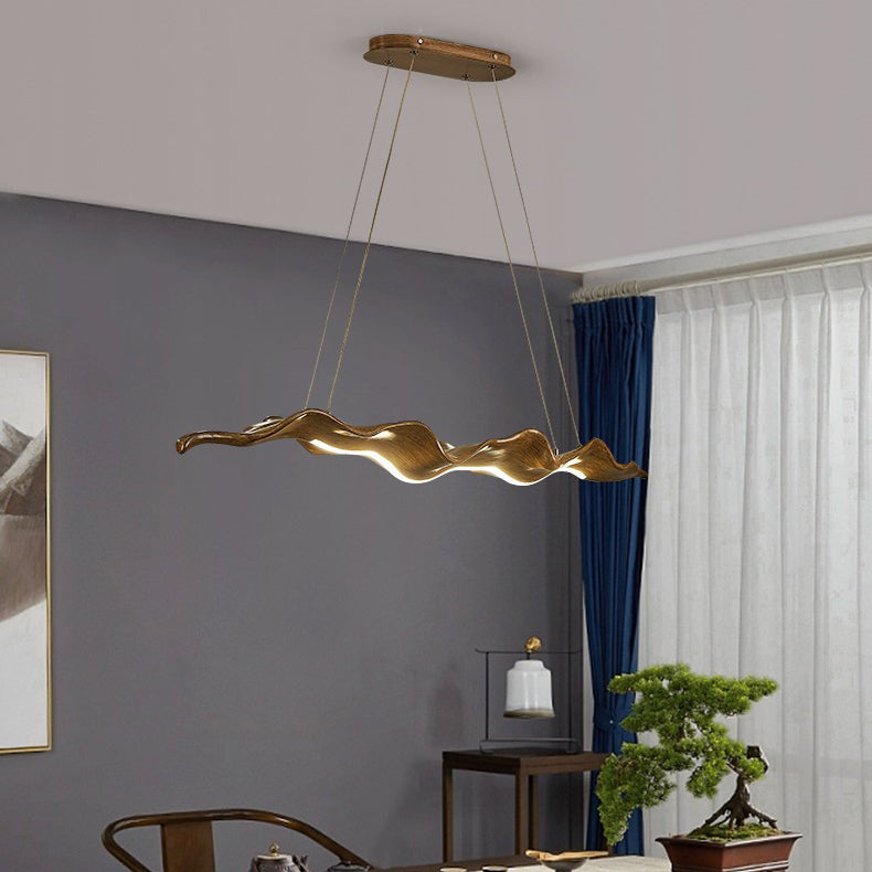 Traditional Japanese-Style LED Chandeliers – Iron, Fiberglass & Silica, Wavy Driftwood Imitation, Island Light for Dining Room