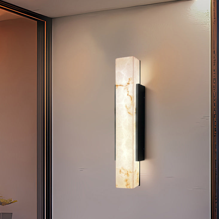Traditional Chinese-Style Waterproof Imitation Marble Stainless Steel Rectangular LED Wall Sconce Lamp for Outdoor Patio
