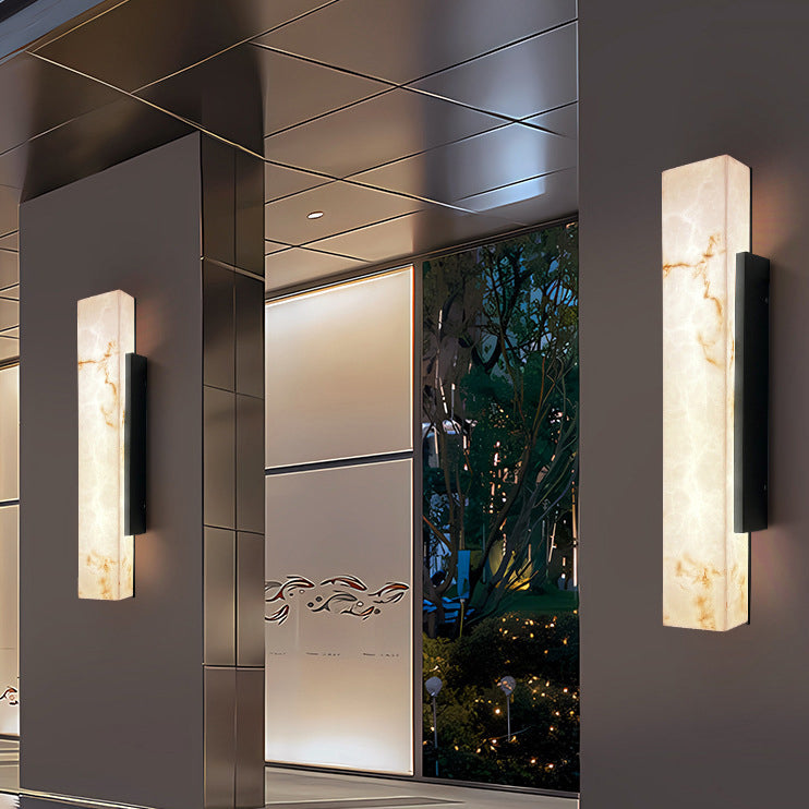 Traditional Chinese-Style Waterproof Imitation Marble Stainless Steel Rectangular LED Wall Sconce Lamp for Outdoor Patio