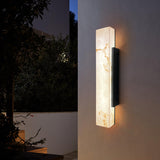 Traditional Chinese-Style Waterproof Imitation Marble Stainless Steel Rectangular LED Wall Sconce Lamp for Outdoor Patio