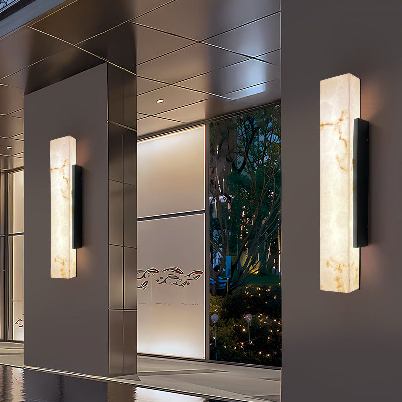 Traditional Chinese-Style Waterproof Imitation Marble Stainless Steel Rectangular LED Wall Sconce Lamp for Outdoor Patio