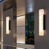 Traditional Chinese-Style Waterproof Imitation Marble Stainless Steel Rectangular LED Wall Sconce Lamp for Outdoor Patio