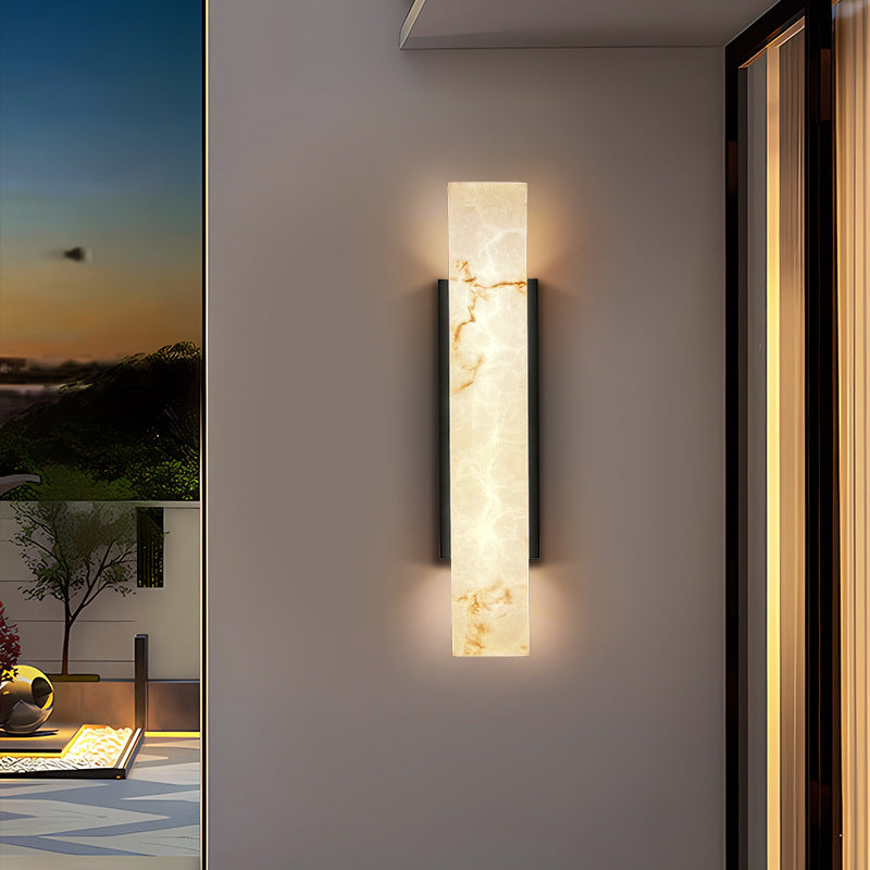 Traditional Chinese-Style Waterproof Imitation Marble Stainless Steel Rectangular LED Wall Sconce Lamp for Outdoor Patio