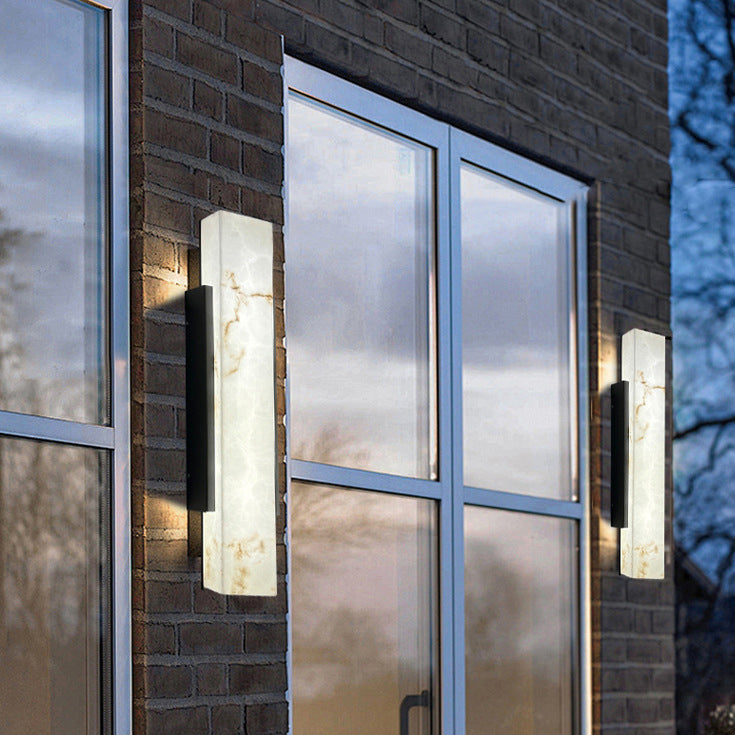 Traditional Chinese-Style Waterproof Imitation Marble Stainless Steel Rectangular LED Wall Sconce Lamp for Outdoor Patio