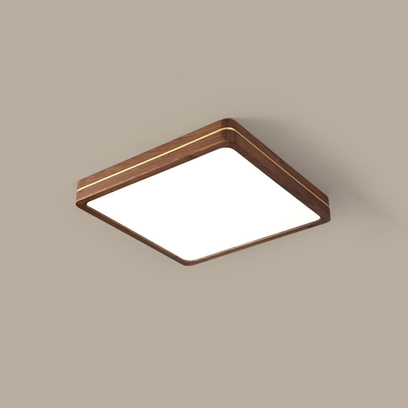 Sleek Modern Walnut Wood LED Flush Mount Ceiling Light