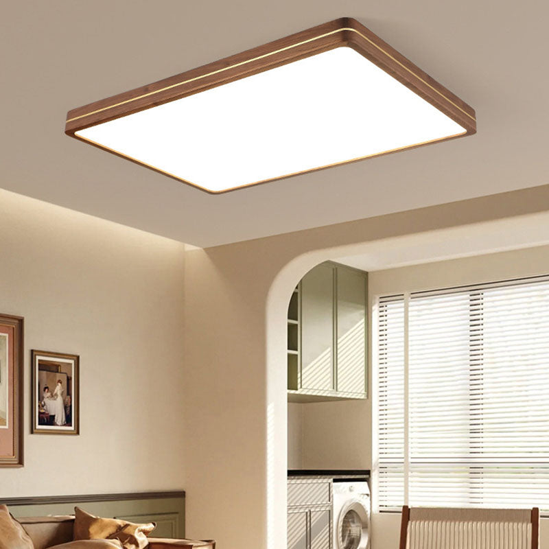 Sleek Modern Walnut Wood LED Flush Mount Ceiling Light
