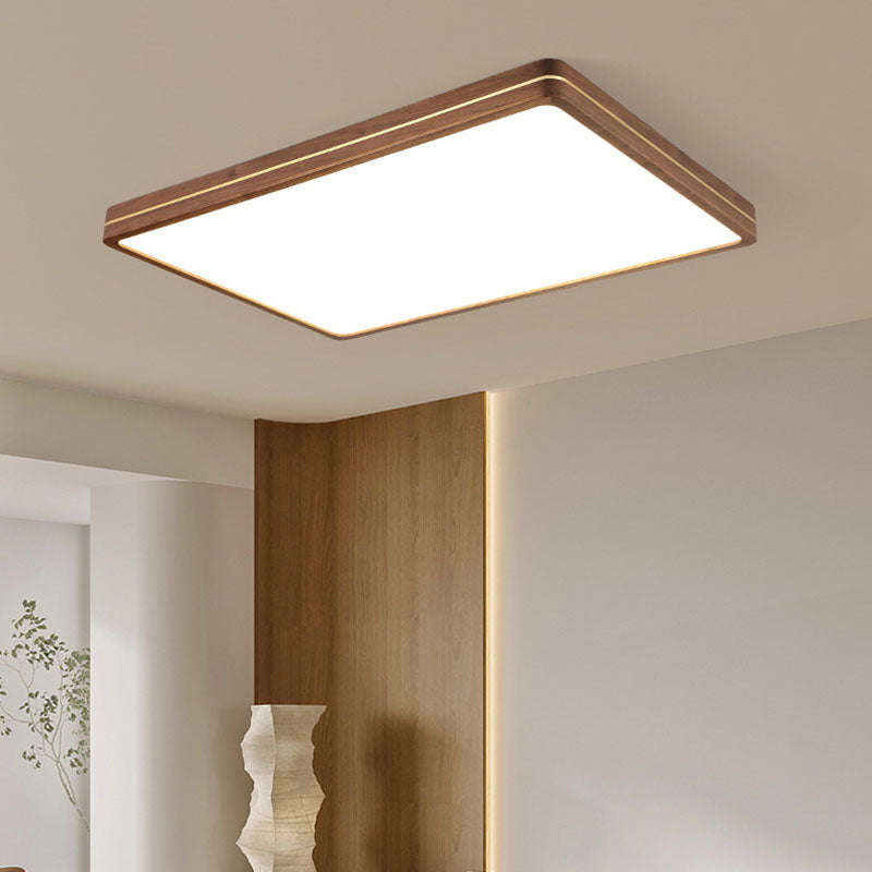 Sleek Modern Walnut Wood LED Flush Mount Ceiling Light
