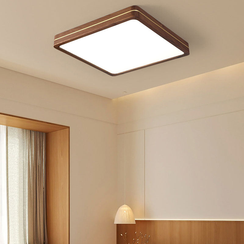 Sleek Modern Walnut Wood LED Flush Mount Ceiling Light