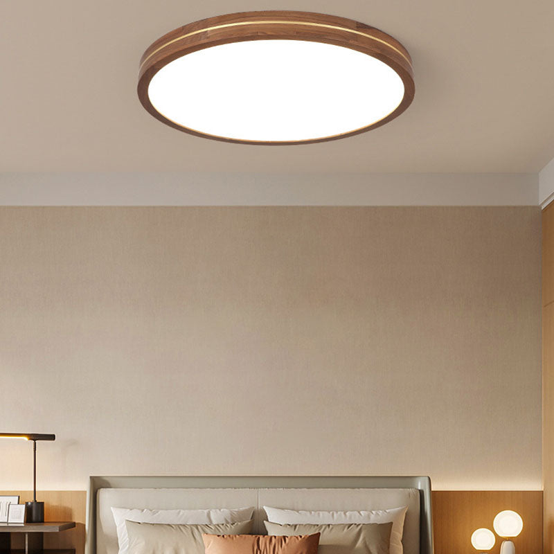 Sleek Modern Walnut Wood LED Flush Mount Ceiling Light