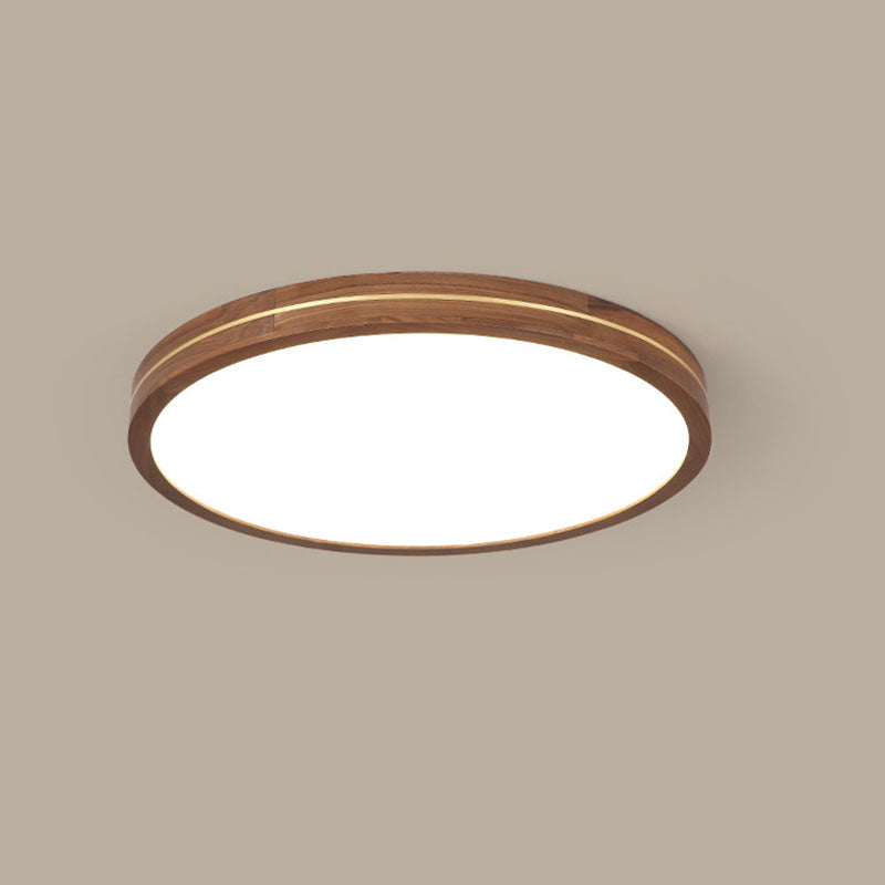 Sleek Modern Walnut Wood LED Flush Mount Ceiling Light