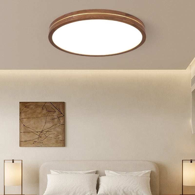 Sleek Modern Walnut Wood LED Flush Mount Ceiling Light
