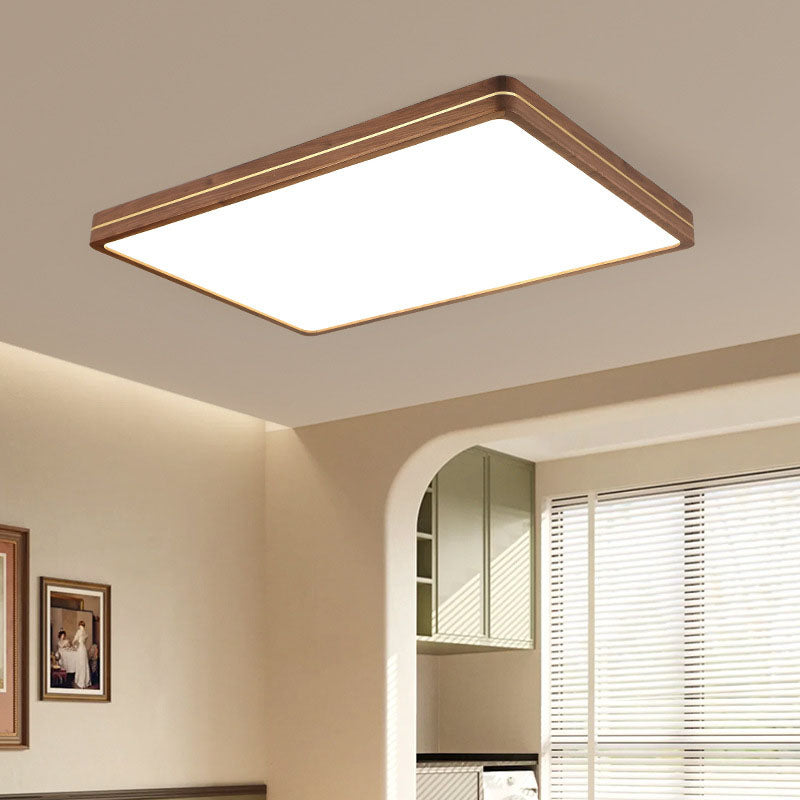 Sleek Modern Walnut Wood LED Flush Mount Ceiling Light