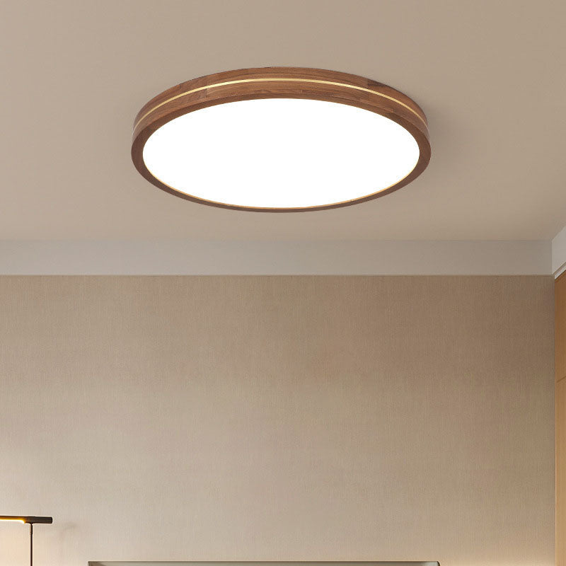 Sleek Modern Walnut Wood LED Flush Mount Ceiling Light