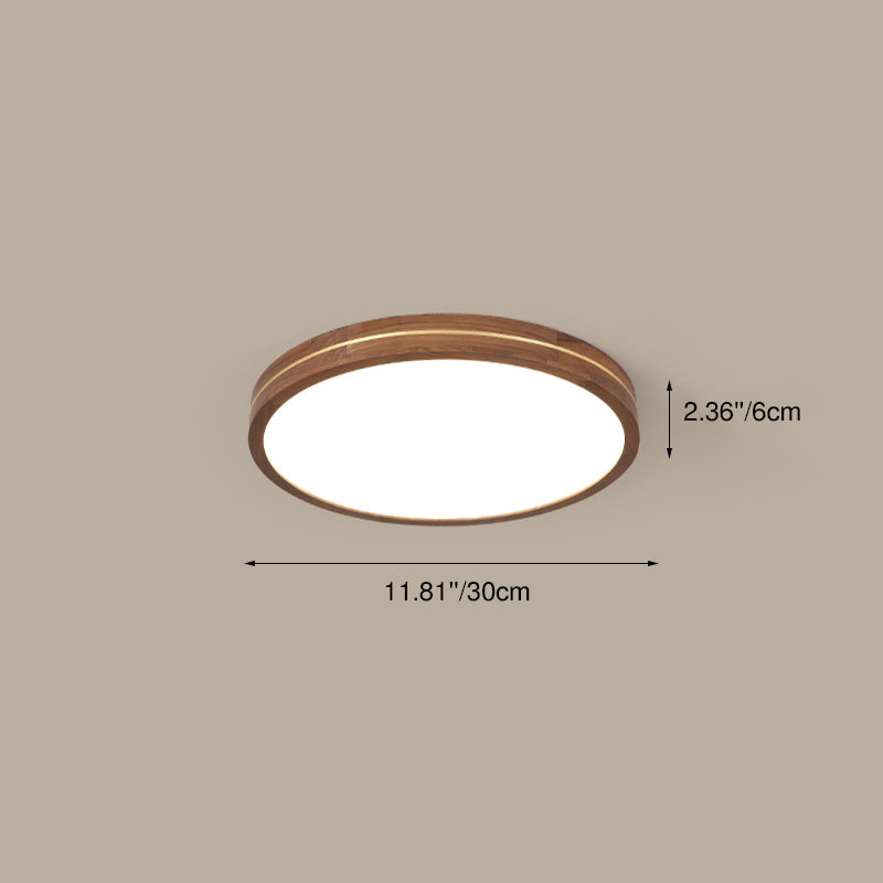Sleek Modern Walnut Wood LED Flush Mount Ceiling Light