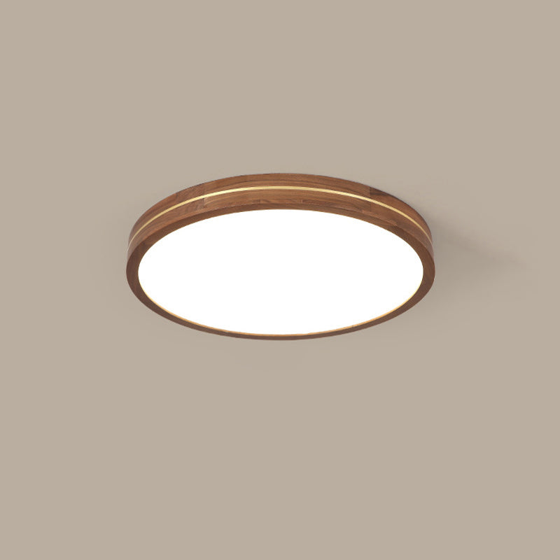 Sleek Modern Walnut Wood LED Flush Mount Ceiling Light