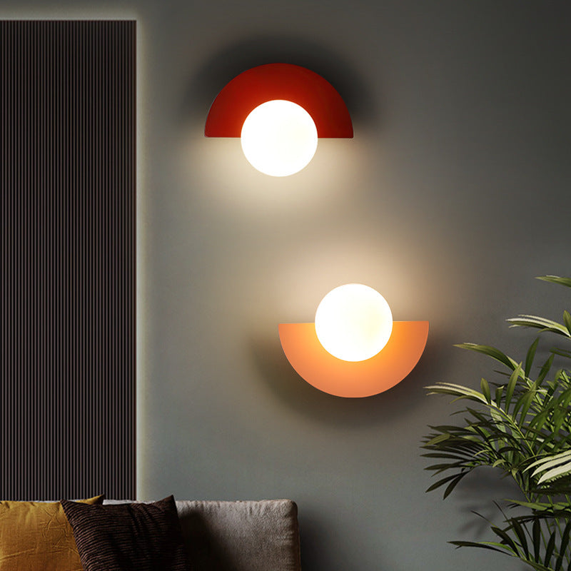 Modern Minimalist Glass Sphere Wall Sconce Lamp with Colorful Semicircle Design - 1-Light