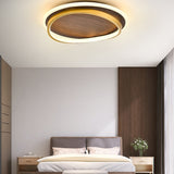 Sleek Nordic Minimalist Circular Walnut-Grain LED Flush-Mount Ceiling Light
