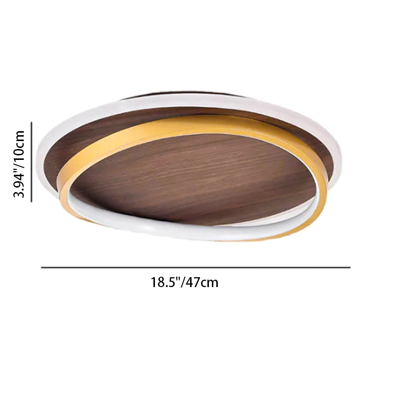Sleek Nordic Minimalist Circular Walnut-Grain LED Flush-Mount Ceiling Light
