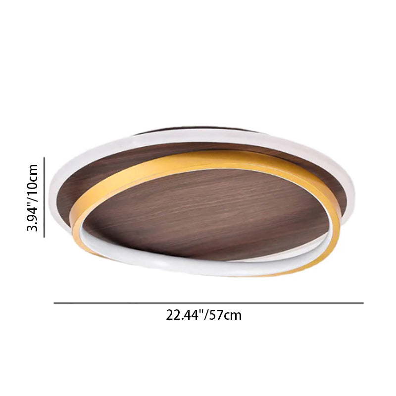 Sleek Nordic Minimalist Circular Walnut-Grain LED Flush-Mount Ceiling Light