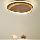 Sleek Nordic Minimalist Circular Walnut-Grain LED Flush-Mount Ceiling Light