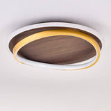 Sleek Nordic Minimalist Circular Walnut-Grain LED Flush-Mount Ceiling Light