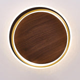 Sleek Nordic Minimalist Circular Walnut-Grain LED Flush-Mount Ceiling Light