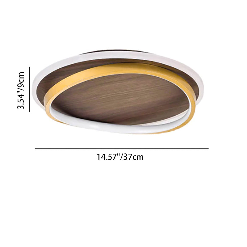 Sleek Nordic Minimalist Circular Walnut-Grain LED Flush-Mount Ceiling Light