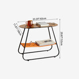 Two-Tier Modern Minimalist Trapezoid Side Table with Tempered Glass, Faux Leather and Steel – Living Room Accent