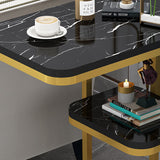 Modern Minimalist Rectangular Marble-Pattern MDF and Steel Side Table, 1/2-Tier Design for Living Room