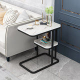 Modern Minimalist Rectangular Marble-Pattern MDF and Steel Side Table, 1/2-Tier Design for Living Room