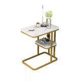 Modern Minimalist Rectangular Marble-Pattern MDF and Steel Side Table, 1/2-Tier Design for Living Room