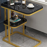 Modern Minimalist Rectangular Marble-Pattern MDF and Steel Side Table, 1/2-Tier Design for Living Room