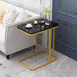 Modern Minimalist Rectangular Marble-Pattern MDF and Steel Side Table, 1/2-Tier Design for Living Room