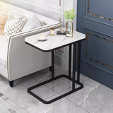 Modern Minimalist Rectangular Marble-Pattern MDF and Steel Side Table, 1/2-Tier Design for Living Room