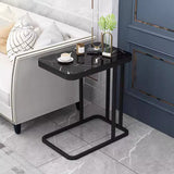 Modern Minimalist Rectangular Marble-Pattern MDF and Steel Side Table, 1/2-Tier Design for Living Room
