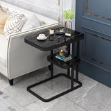 Modern Minimalist Rectangular Marble-Pattern MDF and Steel Side Table, 1/2-Tier Design for Living Room