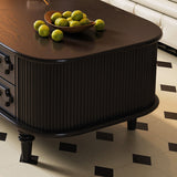 Traditional French-Style Rectangular Ash Wood Coffee Table with 2 Drawers — Solid Wood and Multi-Layer Plywood Construction for Living Room