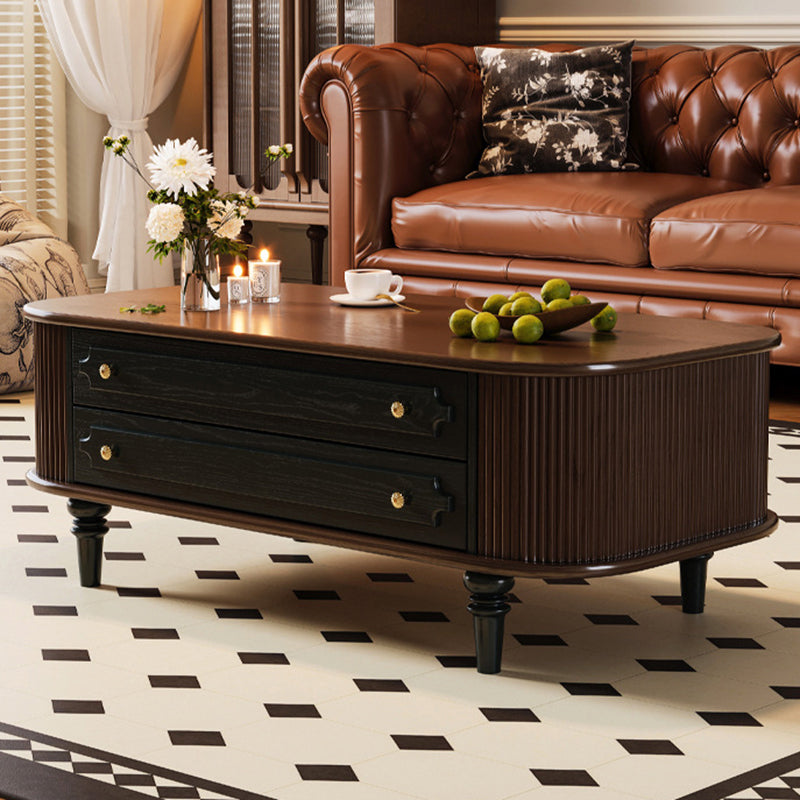 Traditional French-Style Rectangular Ash Wood Coffee Table with 2 Drawers — Solid Wood and Multi-Layer Plywood Construction for Living Room